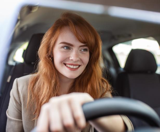 woman driving car