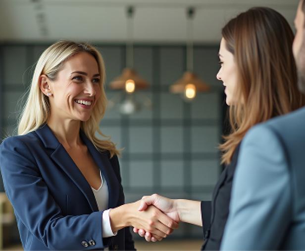 Two women shaking hands