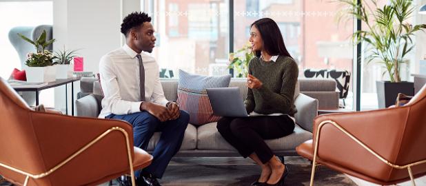Two people discussing